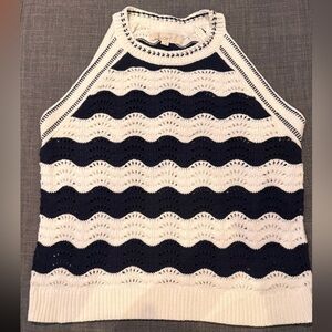 LOFT Navy and White Knit Sweater